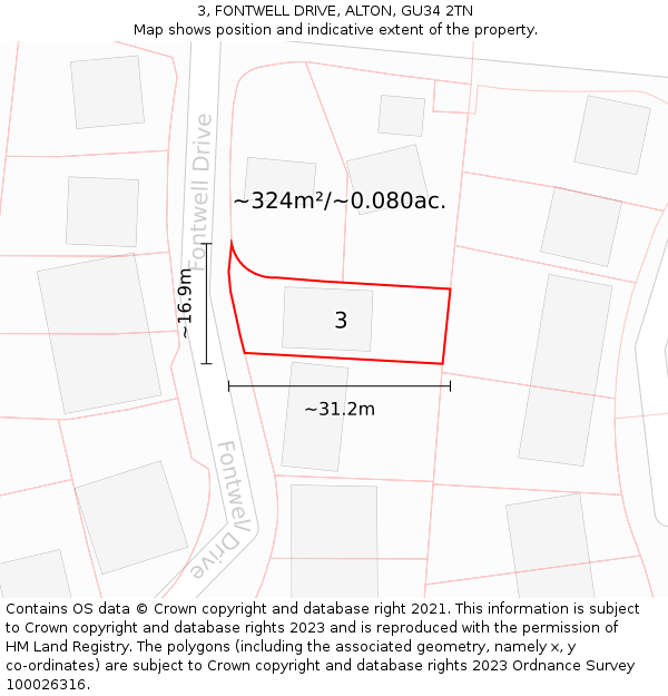 3, FONTWELL DRIVE, ALTON, GU34 2TN: Plot and title map