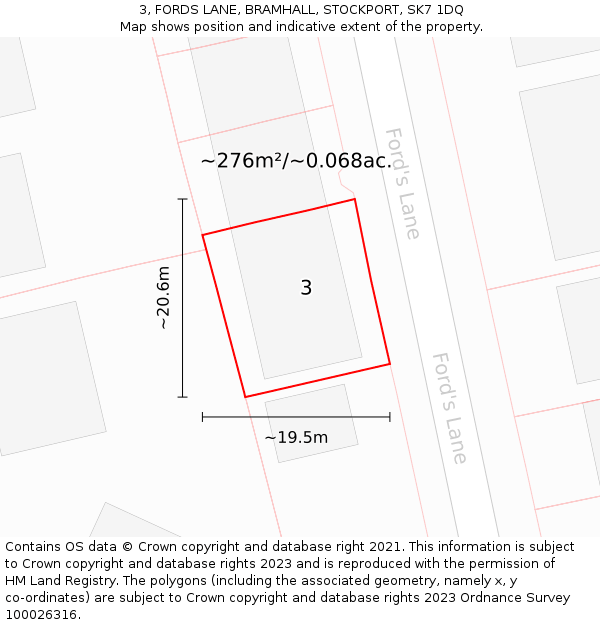 3, FORDS LANE, BRAMHALL, STOCKPORT, SK7 1DQ: Plot and title map