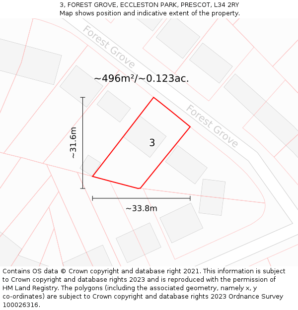 3, FOREST GROVE, ECCLESTON PARK, PRESCOT, L34 2RY: Plot and title map