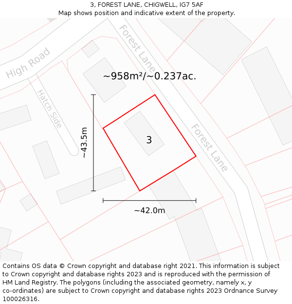 3, FOREST LANE, CHIGWELL, IG7 5AF: Plot and title map
