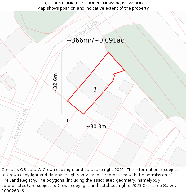 3, FOREST LINK, BILSTHORPE, NEWARK, NG22 8UD: Plot and title map