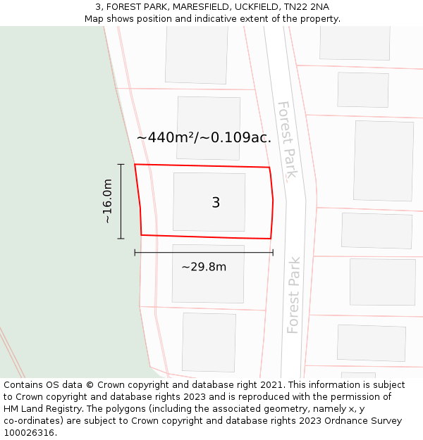 3, FOREST PARK, MARESFIELD, UCKFIELD, TN22 2NA: Plot and title map