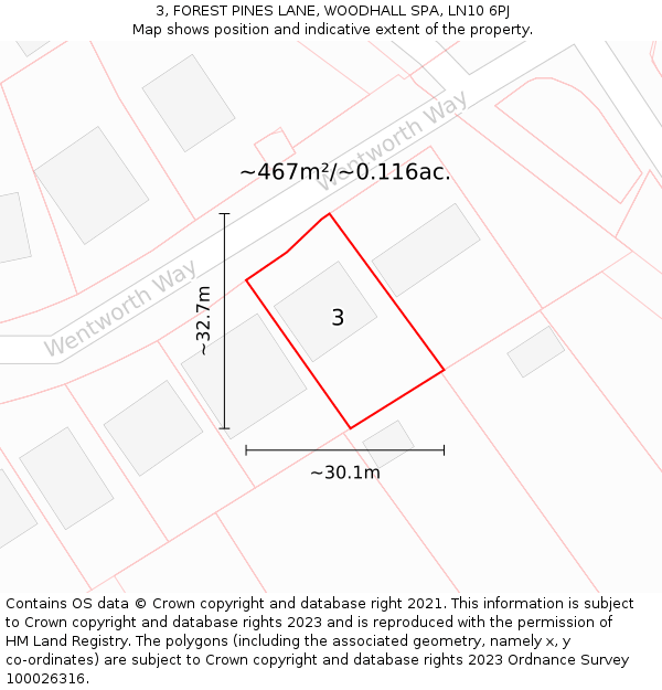 3, FOREST PINES LANE, WOODHALL SPA, LN10 6PJ: Plot and title map