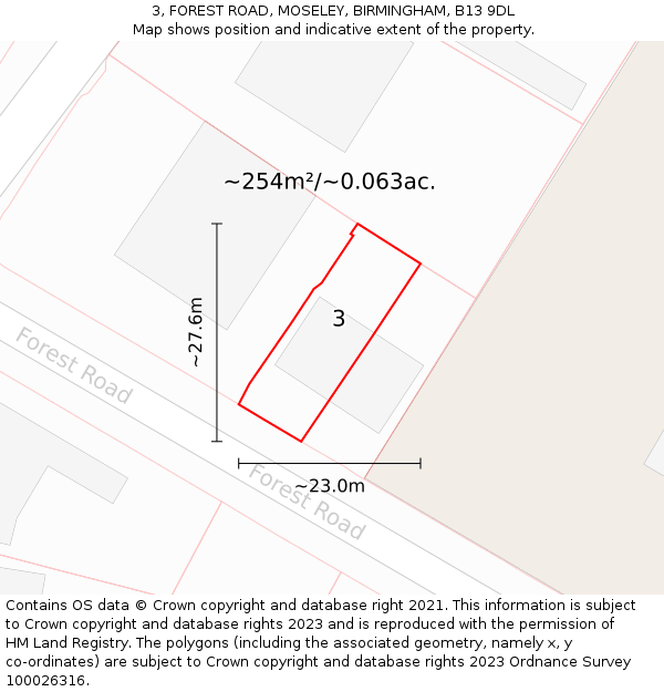 3, FOREST ROAD, MOSELEY, BIRMINGHAM, B13 9DL: Plot and title map
