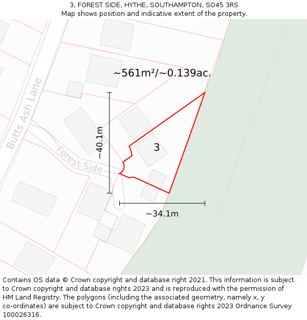 3, FOREST SIDE, HYTHE, SOUTHAMPTON, SO45 3RS: Plot and title map