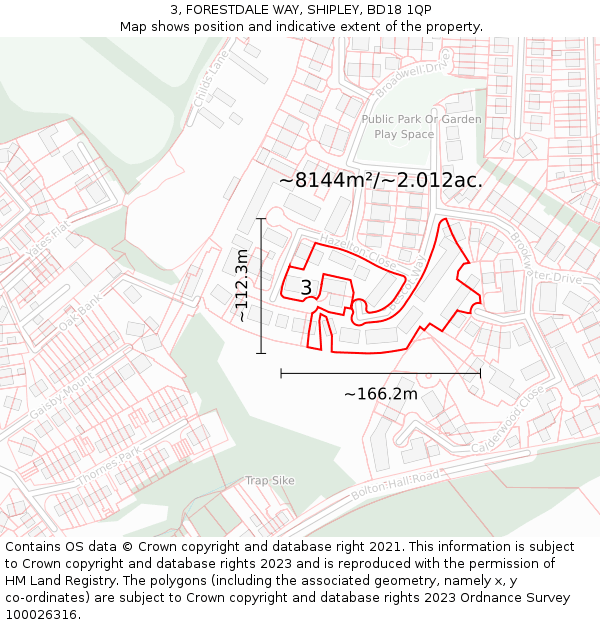 3, FORESTDALE WAY, SHIPLEY, BD18 1QP: Plot and title map