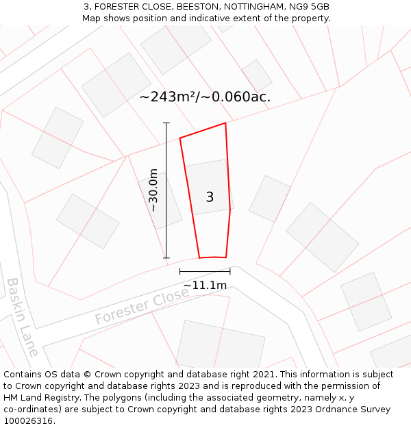 3, FORESTER CLOSE, BEESTON, NOTTINGHAM, NG9 5GB: Plot and title map