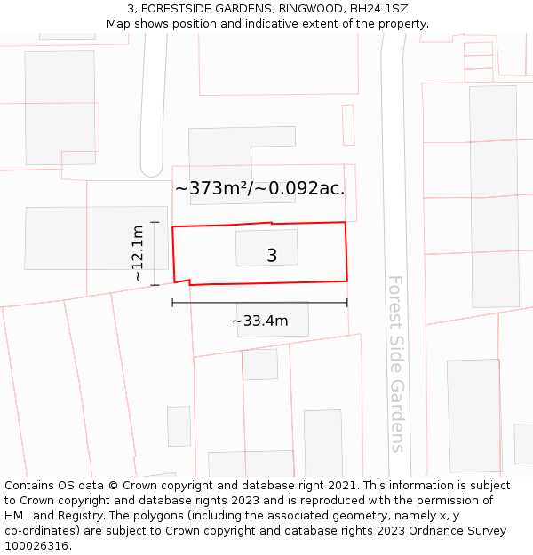 3, FORESTSIDE GARDENS, RINGWOOD, BH24 1SZ: Plot and title map
