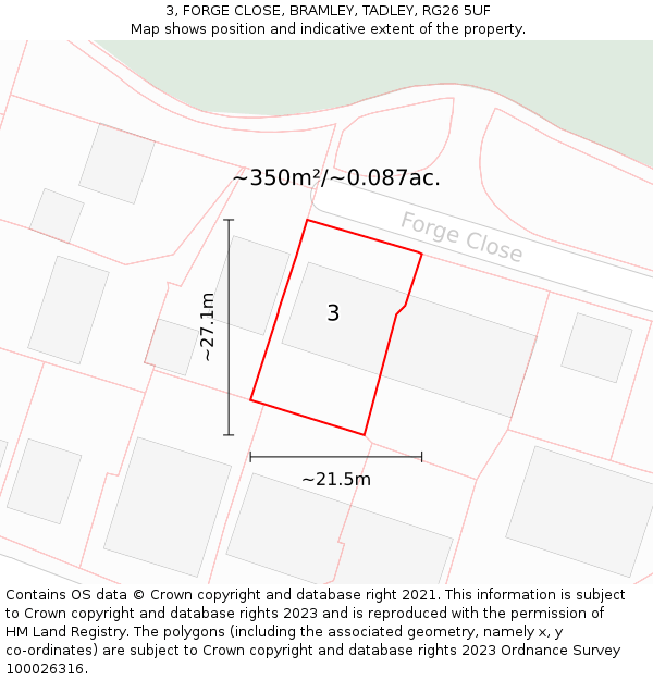 3, FORGE CLOSE, BRAMLEY, TADLEY, RG26 5UF: Plot and title map