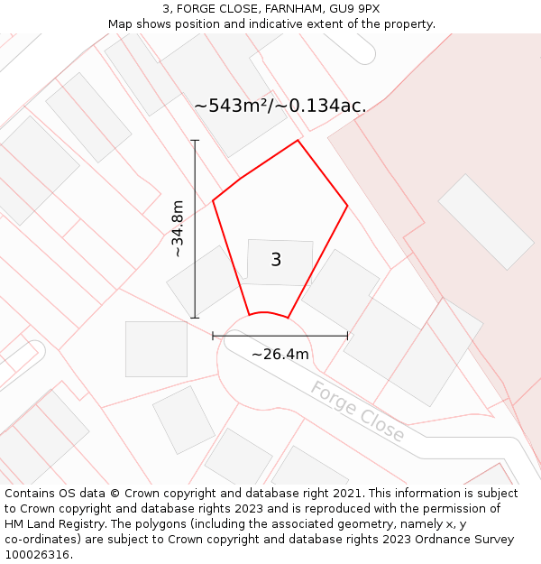 3, FORGE CLOSE, FARNHAM, GU9 9PX: Plot and title map