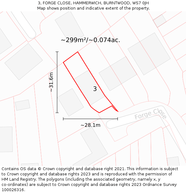 3, FORGE CLOSE, HAMMERWICH, BURNTWOOD, WS7 0JH: Plot and title map