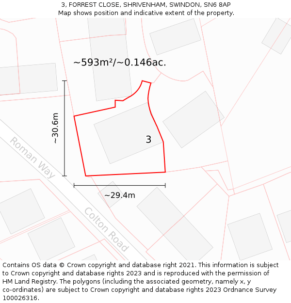 3, FORREST CLOSE, SHRIVENHAM, SWINDON, SN6 8AP: Plot and title map