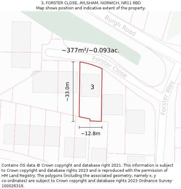 3, FORSTER CLOSE, AYLSHAM, NORWICH, NR11 6BD: Plot and title map