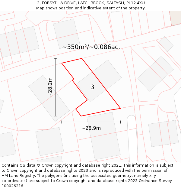 3, FORSYTHIA DRIVE, LATCHBROOK, SALTASH, PL12 4XU: Plot and title map