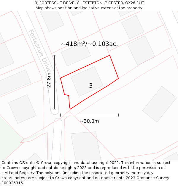 3, FORTESCUE DRIVE, CHESTERTON, BICESTER, OX26 1UT: Plot and title map