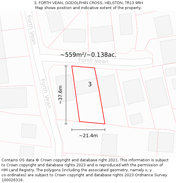 3, FORTH VEAN, GODOLPHIN CROSS, HELSTON, TR13 9RH: Plot and title map