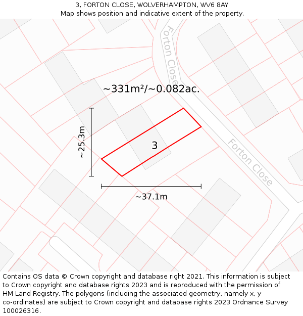 3, FORTON CLOSE, WOLVERHAMPTON, WV6 8AY: Plot and title map
