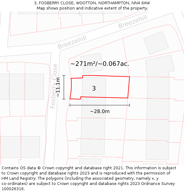 3, FOSBERRY CLOSE, WOOTTON, NORTHAMPTON, NN4 6AW: Plot and title map