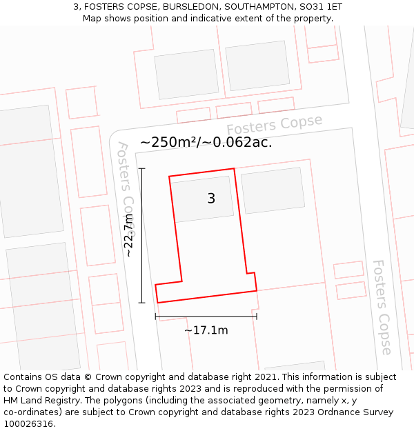 3, FOSTERS COPSE, BURSLEDON, SOUTHAMPTON, SO31 1ET: Plot and title map