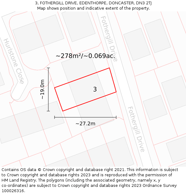 3, FOTHERGILL DRIVE, EDENTHORPE, DONCASTER, DN3 2TJ: Plot and title map