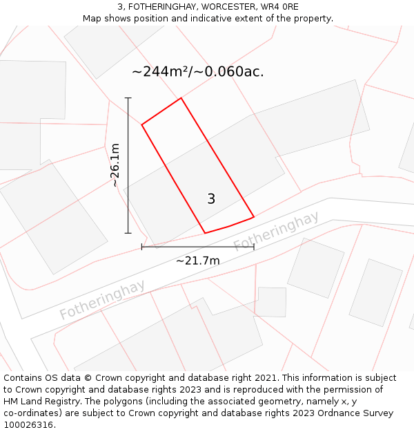 3, FOTHERINGHAY, WORCESTER, WR4 0RE: Plot and title map