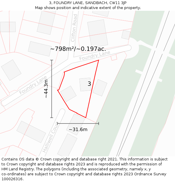 3, FOUNDRY LANE, SANDBACH, CW11 3JP: Plot and title map