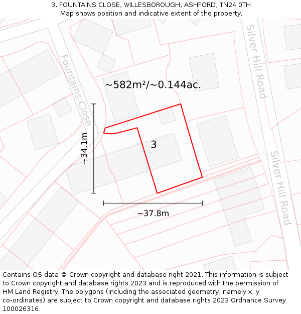 3, FOUNTAINS CLOSE, WILLESBOROUGH, ASHFORD, TN24 0TH: Plot and title map