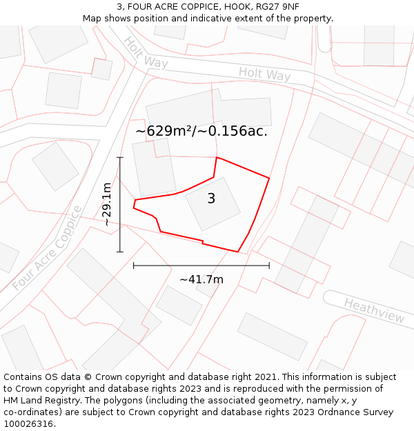 3, FOUR ACRE COPPICE, HOOK, RG27 9NF: Plot and title map