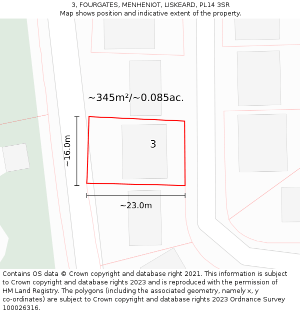 3, FOURGATES, MENHENIOT, LISKEARD, PL14 3SR: Plot and title map