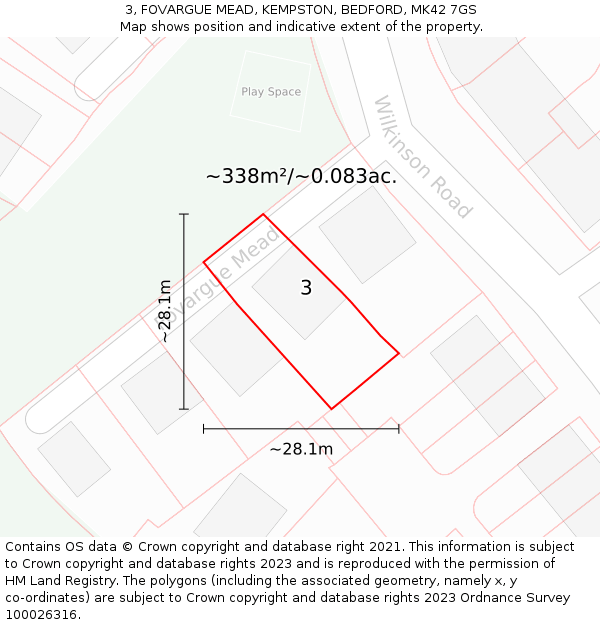 3, FOVARGUE MEAD, KEMPSTON, BEDFORD, MK42 7GS: Plot and title map