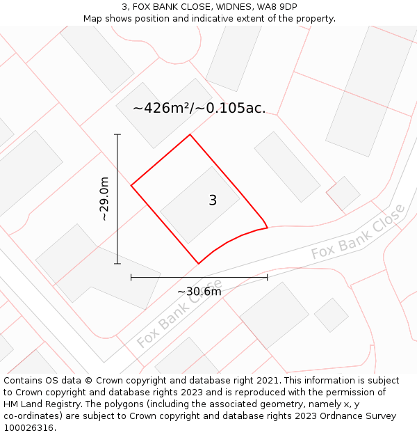 3, FOX BANK CLOSE, WIDNES, WA8 9DP: Plot and title map