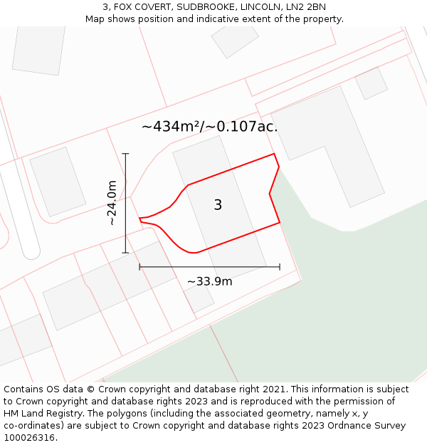 3, FOX COVERT, SUDBROOKE, LINCOLN, LN2 2BN: Plot and title map