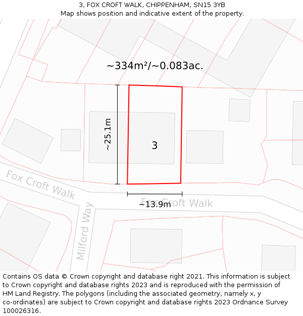 3, FOX CROFT WALK, CHIPPENHAM, SN15 3YB: Plot and title map