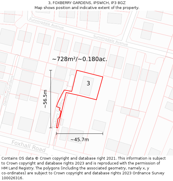 3, FOXBERRY GARDENS, IPSWICH, IP3 8GZ: Plot and title map