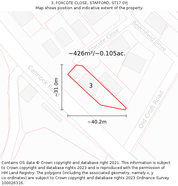 3, FOXCOTE CLOSE, STAFFORD, ST17 0YJ: Plot and title map