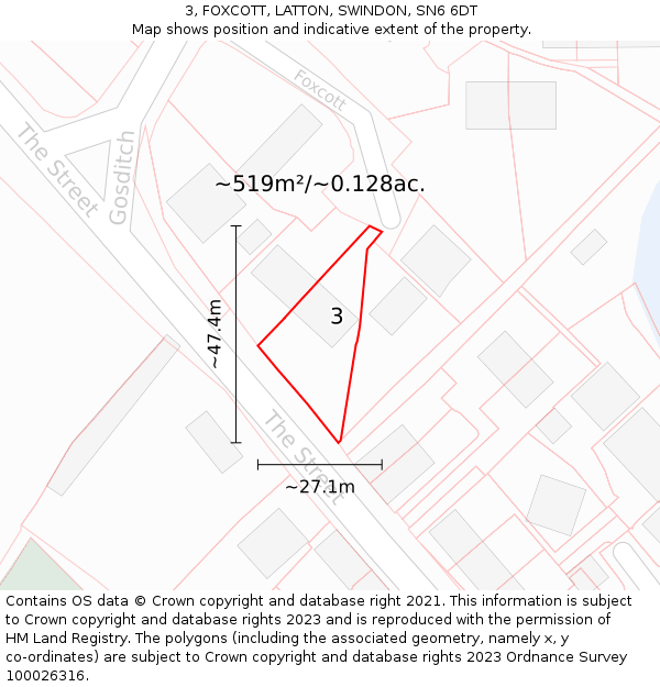 3, FOXCOTT, LATTON, SWINDON, SN6 6DT: Plot and title map
