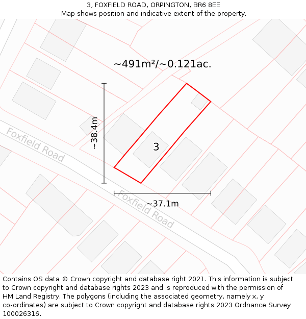 3, FOXFIELD ROAD, ORPINGTON, BR6 8EE: Plot and title map