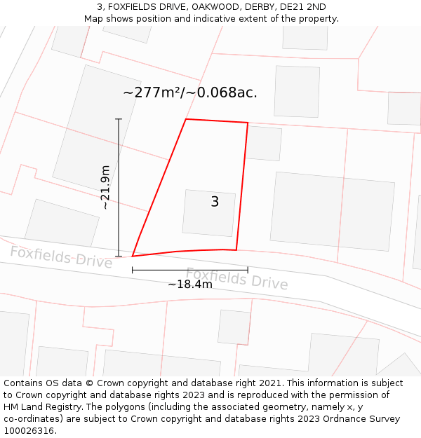 3, FOXFIELDS DRIVE, OAKWOOD, DERBY, DE21 2ND: Plot and title map