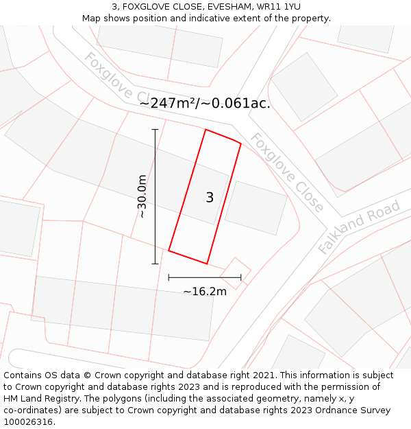 3, FOXGLOVE CLOSE, EVESHAM, WR11 1YU: Plot and title map