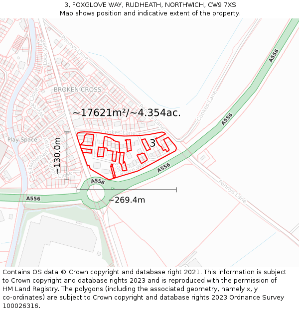 3, FOXGLOVE WAY, RUDHEATH, NORTHWICH, CW9 7XS: Plot and title map