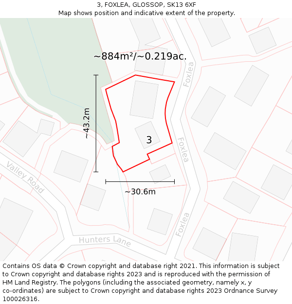 3, FOXLEA, GLOSSOP, SK13 6XF: Plot and title map