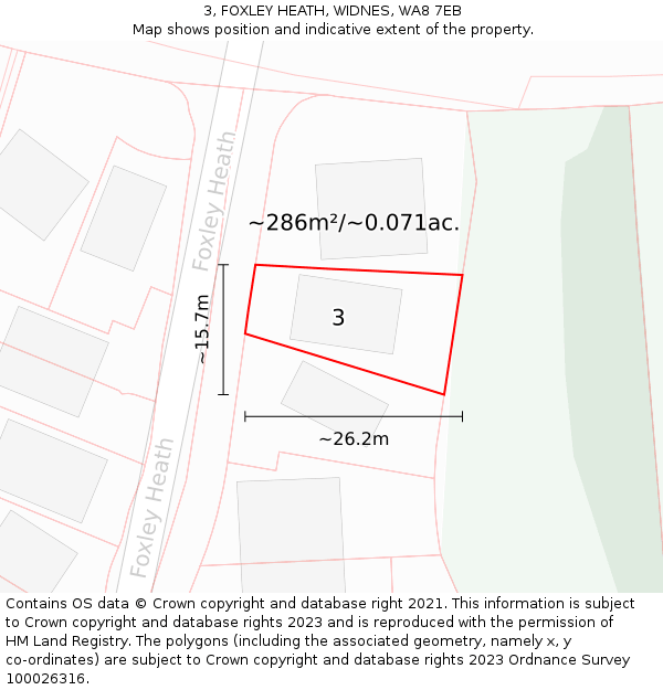 3, FOXLEY HEATH, WIDNES, WA8 7EB: Plot and title map
