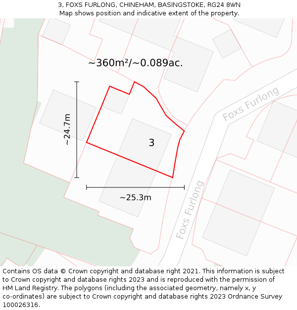 3, FOXS FURLONG, CHINEHAM, BASINGSTOKE, RG24 8WN: Plot and title map