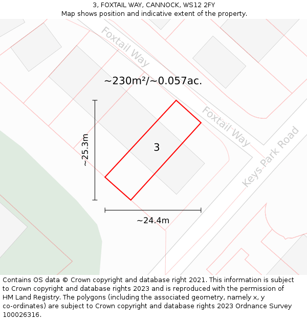 3, FOXTAIL WAY, CANNOCK, WS12 2FY: Plot and title map