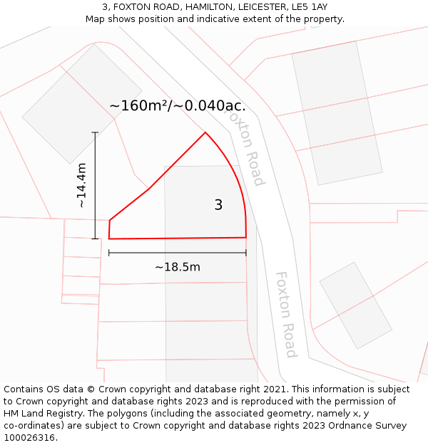 3, FOXTON ROAD, HAMILTON, LEICESTER, LE5 1AY: Plot and title map