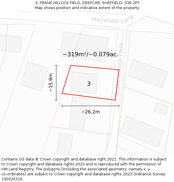 3, FRANK HILLOCK FIELD, DEEPCAR, SHEFFIELD, S36 2PY: Plot and title map