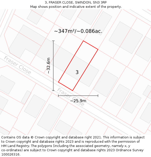 3, FRASER CLOSE, SWINDON, SN3 3RP: Plot and title map