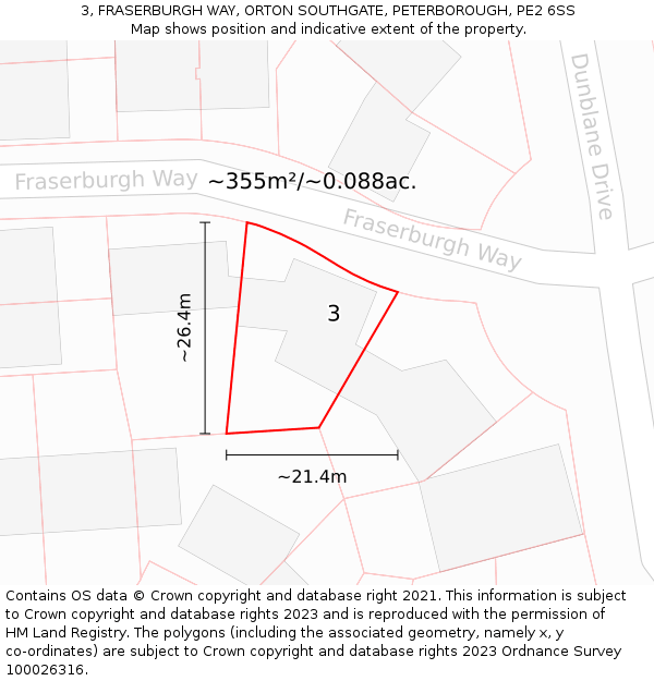 3, FRASERBURGH WAY, ORTON SOUTHGATE, PETERBOROUGH, PE2 6SS: Plot and title map