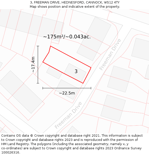 3, FREEMAN DRIVE, HEDNESFORD, CANNOCK, WS12 4TY: Plot and title map