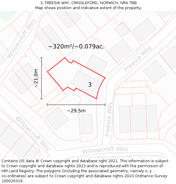 3, FREESIA WAY, CRINGLEFORD, NORWICH, NR4 7BB: Plot and title map